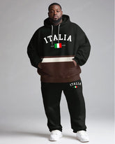 Men's Daily Casual All-Match Black Coffee Color Matching Letter Printing Big & Tall Hoodie Set