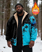 Big & Tall Men's Black And Blue Splash Ink Printed Velvet Thickened Zipper Hoodie