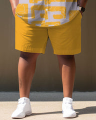 Big Guy's Casual Geometric Print Short Sleeve Shirt Shorts Set