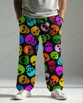 Colorful Skull Pattern Men's Loose Plus Size Straight Pants