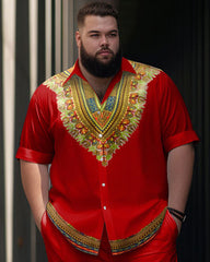 Men's Plus Size Retro Pattern Short Sleeve Walking Set