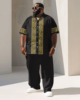 Men's Plus Size Business Greek Key Geometric Print Short Sleeve Shirt Suit