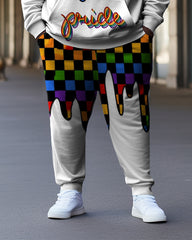 Men's Plus Size Checkerboard Rainbow Hoodie Set of Two