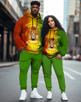 Couple Big and Tall Casual Color Lion Retro Long Sleeve Hoodie Set