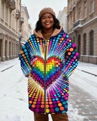 Rainbow Mosaic Love Disco Printed Velvet Thickened Long Hooded Exterior