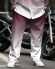 Simple Red Gradient Long Sleeve Lapel Shirt 2 Piece Set Big Men's