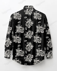 Skull Leaf Cotton Long Sleeve Shirt Men's Plus Size