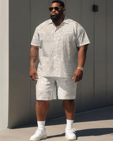 Men's Plus Size Daily Casual Simple Retro Print Shirt Shorts Suit