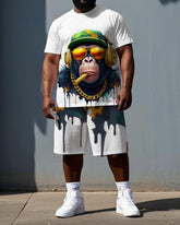 Big & Tall Men's Smoking Cool Gorillas Printed Casual Short Sleeve T-shirt and Short Set