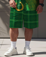 Men's Plus Size St. Patrick Graffiti Print Shirt Shorts Suit