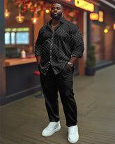 Business Jacquard Geometric Pattern Long Sleeve Lapel Shirt 2 Sets Men's Big & Tall