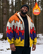 Big & Tall Men's Red, Yellow And Purple Pop Wind Drop Printed Velvet Thickened Zipper Hoodie