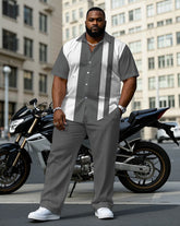Men's Plus Size Classic Black And White Gray Three Color Simple Short Sleeve Shirt Trousers Suit