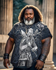 A Black T-shirt With A Print Of A Heavily Armed Viking Warlord