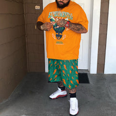 Short Sleeve Plus Size Fashion Casual Print  Shorts Sets