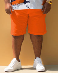 Big Men's Simple Art Brush Pattern Short Sleeve Shirt Shorts Set