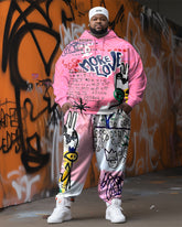Big Men's Artistic Graffiti Hip Hop Hooded Tracksuit