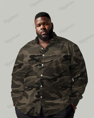Camouflage Print Long Sleeve Lapel Shirt Men's Plus Size