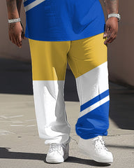 Men's Large Simple Colorblock Letter T-shirt Pants Suit