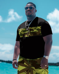 Men's Big & Tall Camouflage Leaves Stitching T-shirt Trousers Set