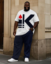 Men's Plus Size Simple Geometric Poker K Print T-Shirt Pants Suit