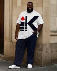 Men's Plus Size Simple Geometric Poker K Print T-Shirt Pants Suit