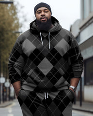Big Men's Argyle Check Hoodie and Sweatpants Two Piece Set