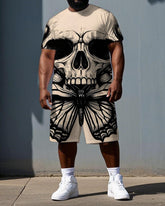 Bones Bite Hope Gently Big & Tall Men's Big Skull Print Short Sleeve T-shirt 2-Piece and Shorts Set