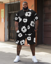 Big Men's Classic White Plum Blossom T-Shirt Shorts Set