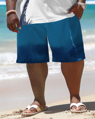 Big Guy's Hawaiian Coconut Tree Alphabet Print T-Shirt Shorts Set