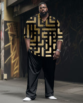 Men's Big & Tall Casual Business Geometric Long Sleeve Shirt Pants Set