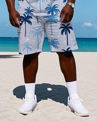 Big Men's Coconut Tree Silhouette Printed Hawaiian Vest and Shorts Set