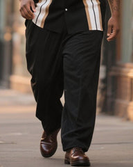 Big & Tall Men's Business Black Stripe Print Long Sleeve Shirt Trousers Suit