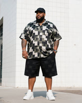 Big Man's Daily Casual Board Square Puzzle Short Sleeve Shirt Shorts Suit