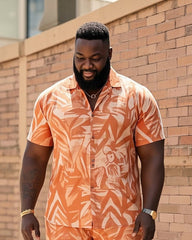 Men's Plus Size Irregular Blade Print Short Sleeve Shirt Shorts Suit