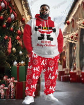 Men's Oh Oh Merry Christmas Print Plus Size Hoodie Suit