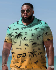 Men's Plus Size Holiday Printed Short Sleeve Pol Shirt Shorts Suit