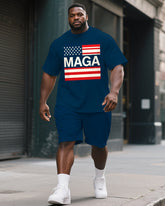 Big Men's Casual MAGA U.S.A Theme Printed 2-piece Short Sleeve T-Shirt Shorts Suit