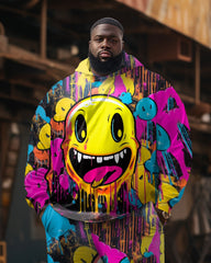 Men's Smiley Face Graffiti Splash Ink Long Sleeve Hoodie Set
