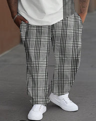 Men's Big and Tall Casual Colorblock Plaid T-shirt Trousers Set