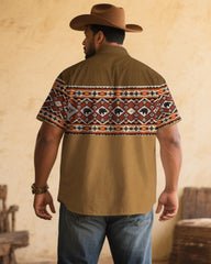 Men's Plus Size Khaki Western Denim Cotton Blend Short Sleeve Shirt