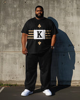 Big Men's Casual Spades Stripe K Printed Short Sleeve T-shirt Pants 2-Piece Set