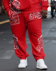 Big Men's Casual Paisley Vintage Hoodie Two-Piece Hoodie Set