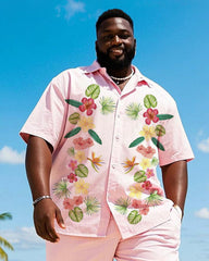 Big & Tall Men's Hawaiian Pink Floral Floral Print Shirt Shorts Suit