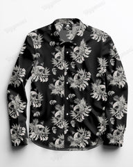 Skull Leaf Cotton Long Sleeve Shirt Men's Plus Size