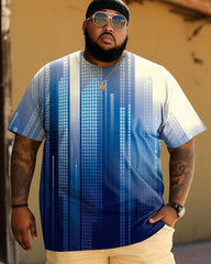 Men's Plus Size Artistic Blue Print Short Sleeve T-Shirt