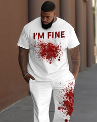 Men's Plus Size I'm Fine Bloody Print T-Shirt Trousers Suit