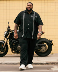 Big Boy Cross Stripe Short Sleeve Black Shirt Trousers Suit