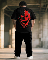 Big & Tall Men's NO LOVE IN THE HOOD Skull Graffiti Print T-Shirt Pants Suit