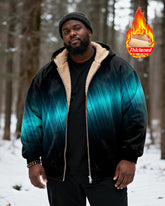 Big & Tall Men's Black Blue Green Gradient Striped Print Velvet Thickened Zipper Hoodie